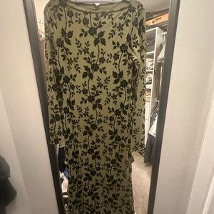 Amazon Olive Green Dress with Black Floral Design